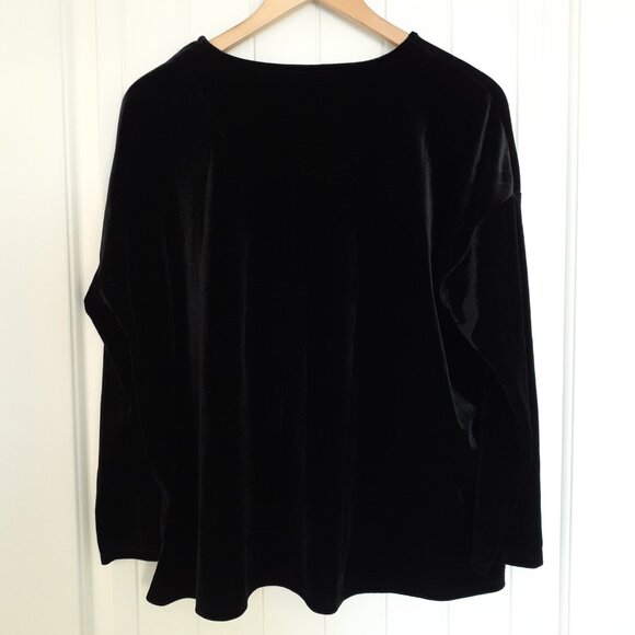 J. Jill Velvet 3/4 Sleeve Round Neck Top in Black Size LP Petite - Picture 2 of 11